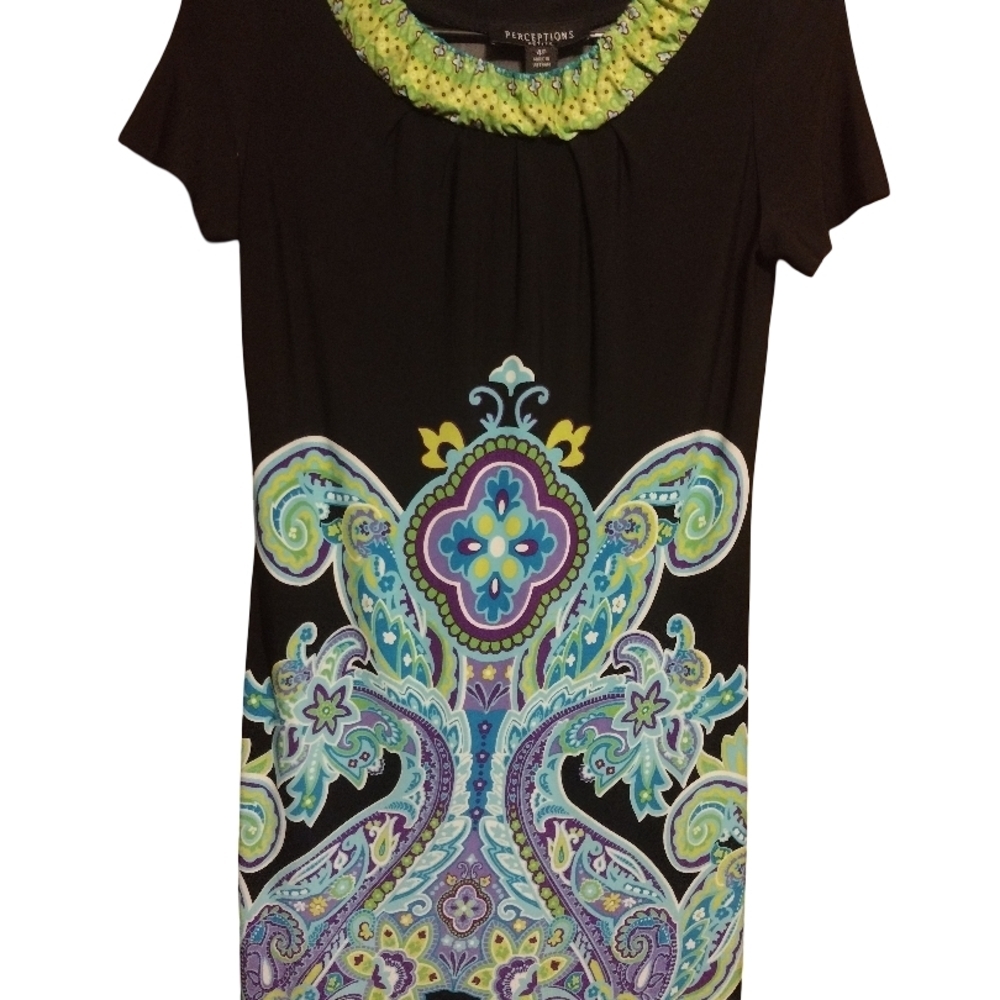 Perceptions Black and Green Paisley Midi Dress​